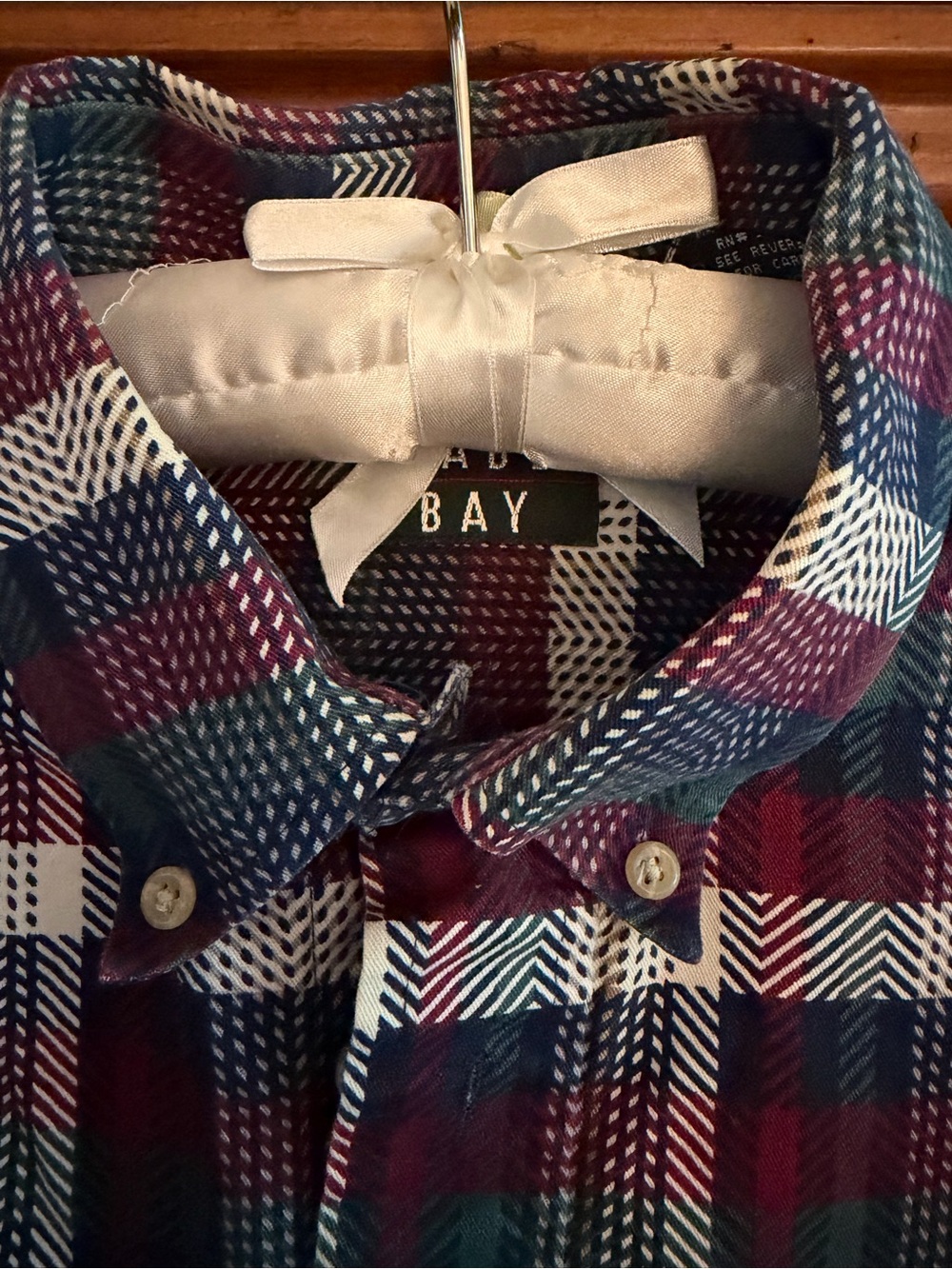 Trader Bay Men's Plaid Button-Down Shirt in Burgundy, Navy, and White